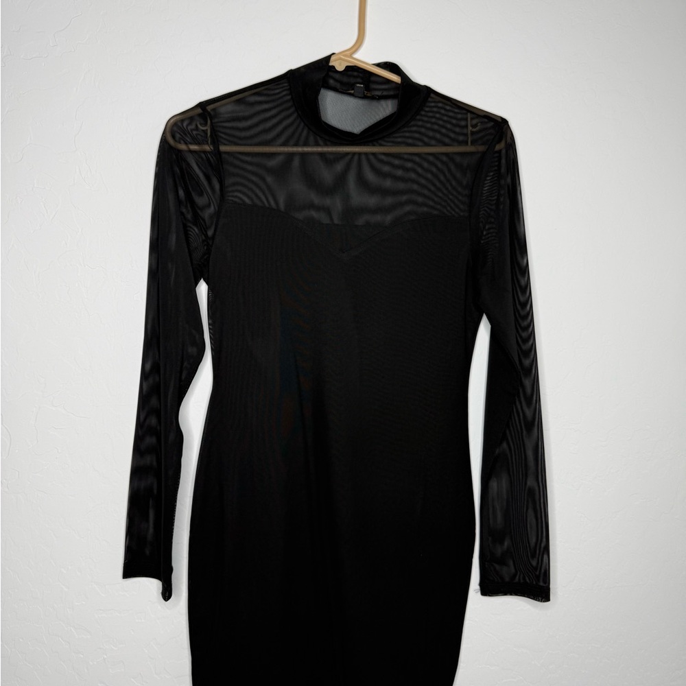 Shinestar Black Long Sleeve Dress with Sheer Accents